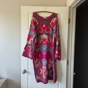 Jacquard floral knit sweater dress